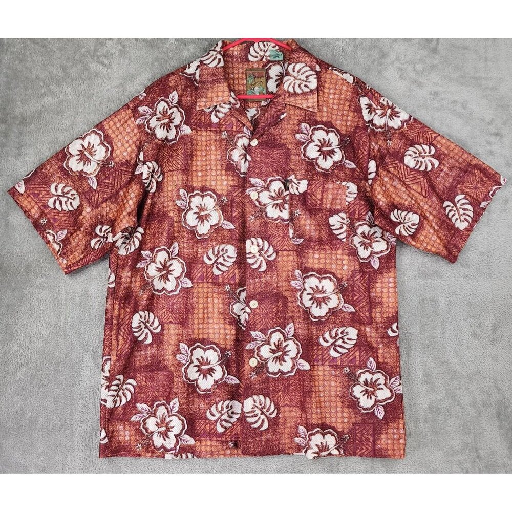 Pineapple Connection Shirt Mens XL Orange Floral Hawaiian Button Up Short Sleeve